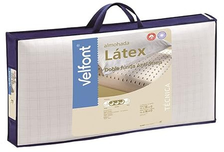 Velfont Almohada de látex y Doble Funda con Tejido Anti-Stress con Cremallera (75 cm)