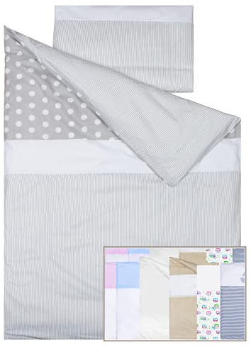 Vizaro Baby Bettwäsche Set 100x135cm + Kissenbezug 30x60cm Für Kinderwiege 70x140cm - 100% Reine Baumwole A Tupfen Und Linien