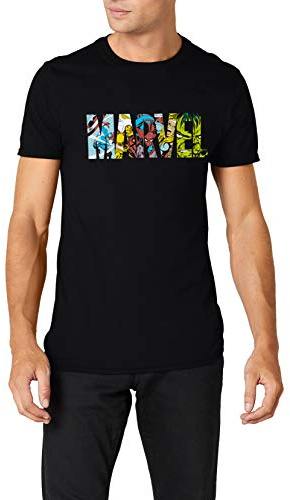 Marvel T-shirt med serietidningsremsa för män, Svart, XXL