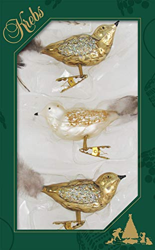 Dekohelden24 Lauschaer Christbaumschmuck - 3er Set Vögel auf Clip in Kupfer Satin Silber, ca. 13 cm