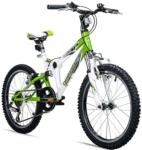 Bergsteiger Montreal 20, 24 Zoll Kinderfahrrad, geeignet für 6,7, 8, 9, 10, 11, 12, 13 Jahre, 18 Gang-Schaltung, Mountainbike mit Vollfederung, Jungen-Fahrrad, Mädchen-Fahrrad