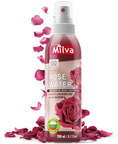 Milva Rose Water Spray with Bulgarian Rose Oil - Natural Face Mist & Hydrating Toner - Pure Rosewater for Hair, Body & Makeup Removal - Alcohol Free Cleanser, 200 ml