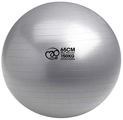 Fitness Mad 150Kg Anti Burst Swiss Ball (3 Sizes) Comes with Pump | Fitness | Pregnancy | Yoga | Pilates (65cm), silver, FBALL100