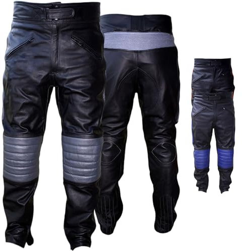 German Wear Motorradhose Motorrad Biker Lederhose Rindsleder Leder Hose Schwarz, 60/4XL, Metal