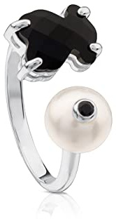 TOUS svart onyx och pärlring i sterling silver – storlek 6