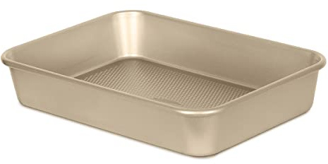 Glad Baking Pan Nonstick - Oblong Metal Dish for Cake and Lasagna - Heavy Duty Carbon Steel Bakeware, Small, Gold