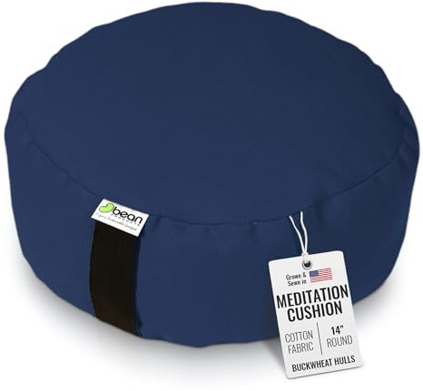 Bean Products Zafu Meditation Pillows for Sitting on Floor, Yoga Cushion, Cotton/Buckwheat Fill Yoga Pillow, Zafu Meditation Cushion, Zen Kneeling Prayer Pad- Made in USA - 14 Round - Navy