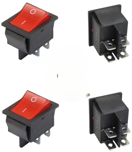 SODIAL(R) 4 x Interruptor Basculante Luz Iluminado Rojo On/Off DPST 16A/250V 20A/125V CA