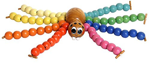 Fädelspiel Fädel-Spinne aus Holz, mit insgesamt 64 bunten Holzperlen, fördert spielerisch die Kreativität und Feinmotorik, für kleine Bastel-Fans ab 3 Jahre