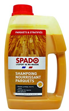 SPADO - Shampoing nourrissant parquets - Nettoie, nourrit, protège- Formule concentrée - Non glissant et sans rinçage - au cire d'abeille et savon noir - Bouchon doseur - 1L - Fabriqué en France