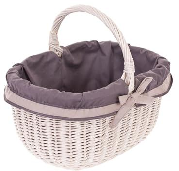 e-wicker24 Alles aus Weide Shoppingkorg av vide, vit retro strykkorg, vintage stil, pilkorg, oval
