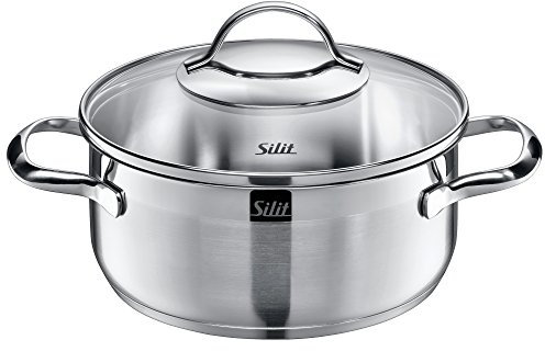 Silit Achat Kochtopf klein 20cm, Glasdeckel, Bratentopf Induktion 2,5l, Edelstahl teilmattiert, unbeschichtet, backofengeeignet