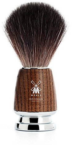 MÜHLE Rytmo Rasierpinsel - Rasurpinsel aus Black Fibre - Griff aus edler Esche und Metallakzenten - vegan