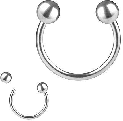 Piercingfaktor Universal Piercing Hufeisen Horseshoe Septum auch für Tragus Helix Ohr Nase Lippe Brust Intim - Titan G23 mit Kugeln Silber 1,2mm x 8mm x 3mm
