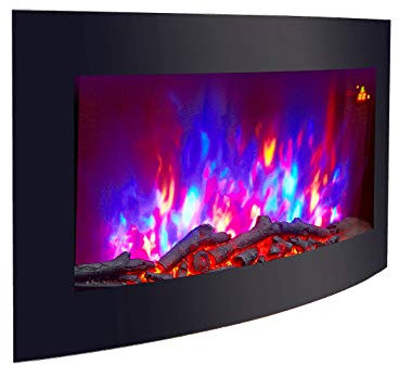 2025 TRUFLAME 89.2CM WIDE CURVED BLACK GLASS WALL MOUNTED ELECTRIC FIRES FIRE FIREPLACE WITH LOG FUEL EFFECT!