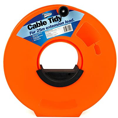 Leisurewize - Heavy Duty 25m Cable Reel Tidy with Handle | Cable Management | 230v Caravan Mains Organiser | Neon Orange | Durable Construction | Rope String Light Caravan Cable Storage LWACC3