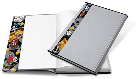 HERMA 24265 Buchumschlag 26,5 x 54 cm HERMÄX Design Pirat, Buchhülle mit Beschriftungsetikett und Kantenschutz aus abwischbarer Polypropylen-Folie, Buchschoner für Schulbücher, transparent