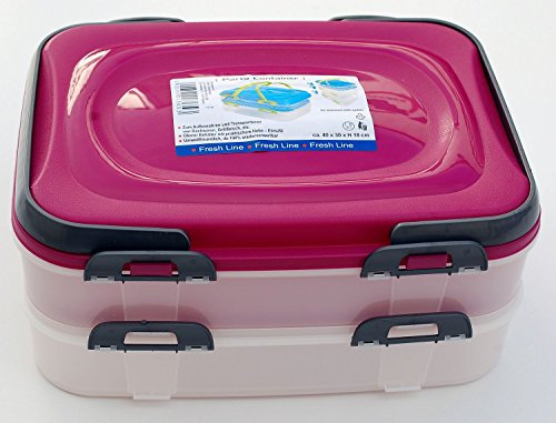 JP Aufbewahrungsbehälter Partycontainer 2 Etagen und Tragegriff pink