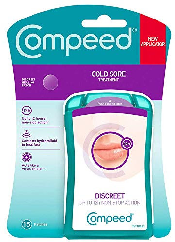 Compeed Hydrocolloid Cold Sore Treatment Patches (15 Invisible Plasters for Cold Sores) - 12 Hours Protection from Water, Bacteria & Viruses - Discreet, Easy to Apply Patches with Patch Applicator