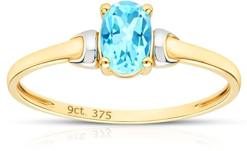 Citerna 9 ct Yellow and White Gold Blue Topaz Birth Stone Ring - Size T