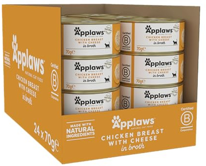 Applaws Premium Natural kattmat våt, kyckling med ost i buljong 70 g burk (24 x 70 g)