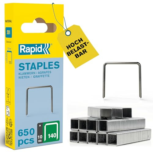 Rapid Paquete de 648 Grapas N.140/10 para Plástico Fino, Cartón y Alfombras en Acero Galvanizado, Estructura de Hilo Plano, Longitud de Pierna 10 mm
