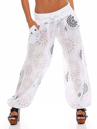 Malito Harem Pantaloni con Estivo Print Boyfriend Aladin Sbuffo Pantaloni Pump Baggy Yoga 3481 Donna Taglia Unica (Bianco)