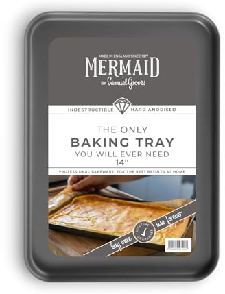 Mermaid 14 Hard Anodised Baking Tray UK-Made by Samuel Groves – Heavy-Duty Aluminium Baking Sheet Pan/Cookie Sheet & Roasting Tray, Naturally Non-Stick, Oven-Safe 260°C