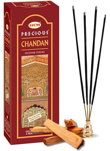 HEM Precious Chandan Incense Sticks | Pack of 6 Boxes (120 Sticks) | Classic Sandalwood Aroma for Meditation, Pooja & Relaxation | Handcrafted for Calm & Positivity (Chandan)