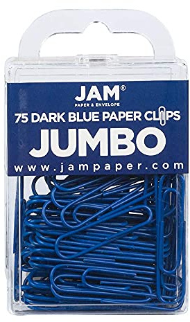JAM PAPER Colorful Jumbo Paper Clips - Large 2 Inch - Dark Blue Paperclips - 75/Pack