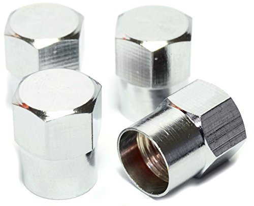 EdelSIGN - Tappi per valvola per cerchioni, confezione da 4 pezzi, con superficie cromata lucida (ottone + cromo) antipolvere per tutte le auto + valvole dei pneumatici della bicicletta