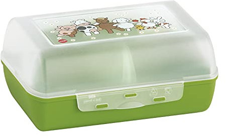 Emsa 513791 Caja para aperitivos o almuerzo para niños Variabolo Farm Family, 16 x 11 x 7 cm, transparente, verde