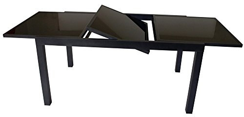 Gartentisch Torino 150/210x90x75cm ausziehbar Alu Glas Schwarz pulverbeschichtet