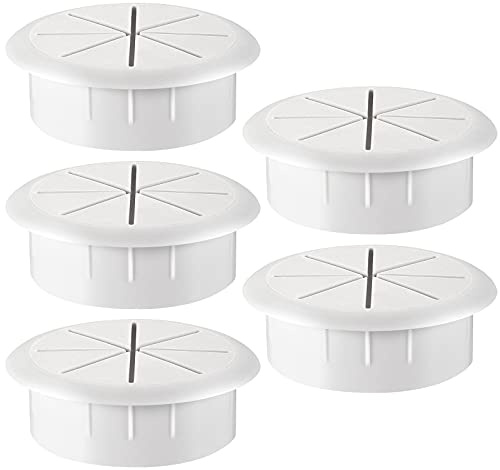 HYCC 5 Stück Kabeldurchführung Schreibtisch 60mm Ø Kabeldurchlass Kunststoff Schreibtisch Kabeldurchführung Weiß Kabeldurchlass Tisch für Tisch Office Schreibtische