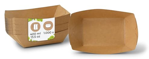 BIOZOYG Pommes Schalen Pappe 400ml 1000 Stück braun Currywurst Schale - Snackschalen und Pappteller nachhaltiger Forstwirtschaft und fettdicht - Pappschale