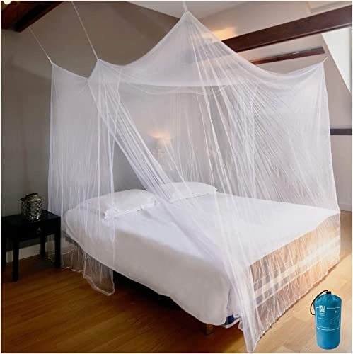 EVEN NATURALS Luxury Mosquito Net for Double to King Size Bed Canopy | Camping Screen House | Finest Mesh – 300 Holes per Square Inch, 2 Entries, Easy to Install, Hanging Kit, Storage Bag (X-Large)