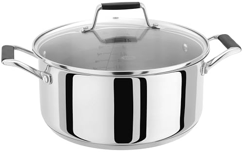 Stellar Flow 24cm Casserole, 4.5 Litre Capacity, Stainless Steel Cooking Pot, Oven Safe Cookware