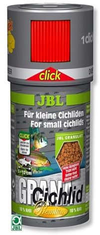JBL GranaCichlid 40656 Premium Alleinfutter für räuberische Buntbarsche, Granulat Klickdosierer 250 ml