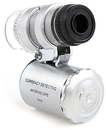 Aussel 60X Minitaschen Illuminated Jewelers Mikroskop Vergrößerungsglas Einstellbare Lupe mit UVwährungdetektor und Fluoreszenz LED White Lights