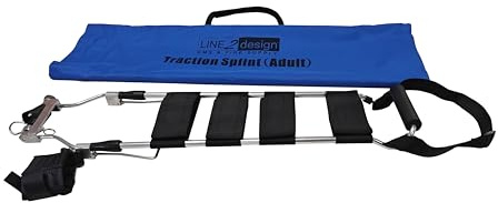 LINE2design Adult Traction Splint 4 Leg Straps - Portable Lightweight Immobilization System First Aid Splint with Carrying Case - Patient Transport Adjustable Ankle Straps to Reduce Pain & Bleeding