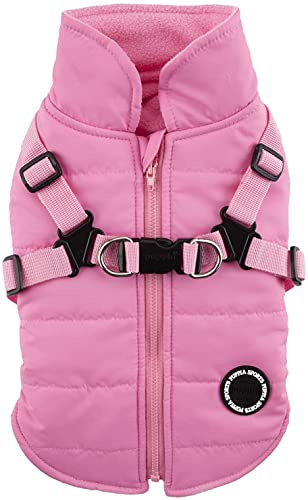 Puppia Hochwertiger Hundemantel für kleine Hunde und mittelgroße Hunde - wasserdicht und mit Fleece gefüttert für angenehme Wärme - Hundemantel mit Geschirr, Pink, S