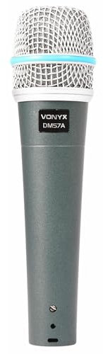 VONYX DM57A Microphone Dynamique Professionnel - Noir, Cordon de 5 Mètres, Connecteurs (XLR - Jack 6,3) - Impédance : 600 Ohms, Filtre Anti-Pop Intégré