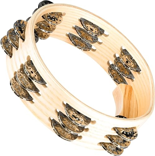 Meinl Percussion Artisan Wood Tambourine - 3-reihiges Tamburin - Durchmesser 8 Zoll - Esche / Stahl, Natur (AE-CATA3S) | Tamburin mit 3 Reihen Jingles, mit ergonomischem Griff, Durchmesser 8 Zoll, Weißesche und Stahl
