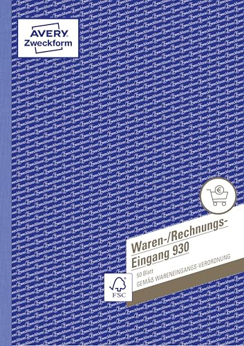 AVERY Zweckform 930 Waren-/Rechnungseingangsbuch (A4, 50 Blatt, beidseitig bedruckt, Vordruck gemäß Wareneingangs-Verodnung, Seiten ohne Perforation zum Verbleib im Buch) weiß