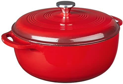 Lodge 7.38 litre / 7.8 quart Cast Iron/Porcelain Enamel Dutch Oven/Casserole Dish, Red