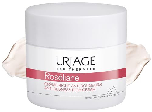 Uriage Roseliane Crème Riche Anti-Rougeurs - Beurre de Karité, Extraits de Ginseng et Algues - Apaise, Hydrate, Atténue les Rougeurs - Confort Durable - Peau Sèche et Sensible - Non Comédogène - 50ml