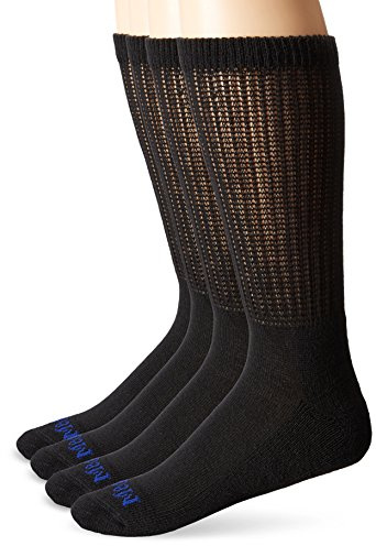 MediPeds Adult Half Cushion Crew Socks, 4-Pairs, Black, Large