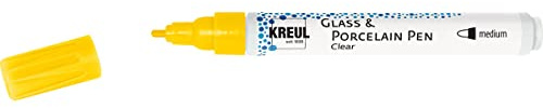 KREUL 42651 - Glass & Porcelain Pen Clear gelb, formstabile Spitze, Strichstärke ca. 2 - 4 mm, transparente, glänzende und lichtechte Glas- und Porzellanmalfarbe auf Wasserbasis