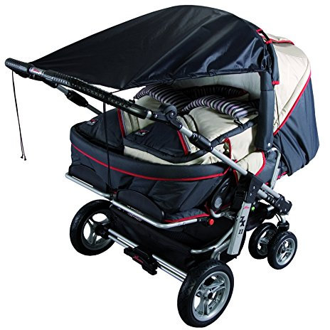 sunnybaby 11270 - Universal Sonnensegel für ZWILLINGS-Kinderwagen & Zwillingsportwagen | höchster UV Schutz UPF 50+ | verstellbar | Markisen-Rollofunktion - Farbe: SCHWARZ | Qualität: MADE in GERMANY