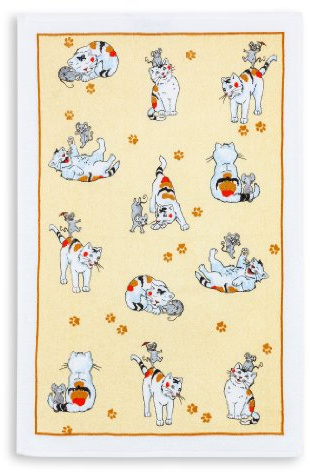 KRACHT, Geschirrtuch Frottier, Druck Katz+Maus, 45/70cm, 100% Baumwolle